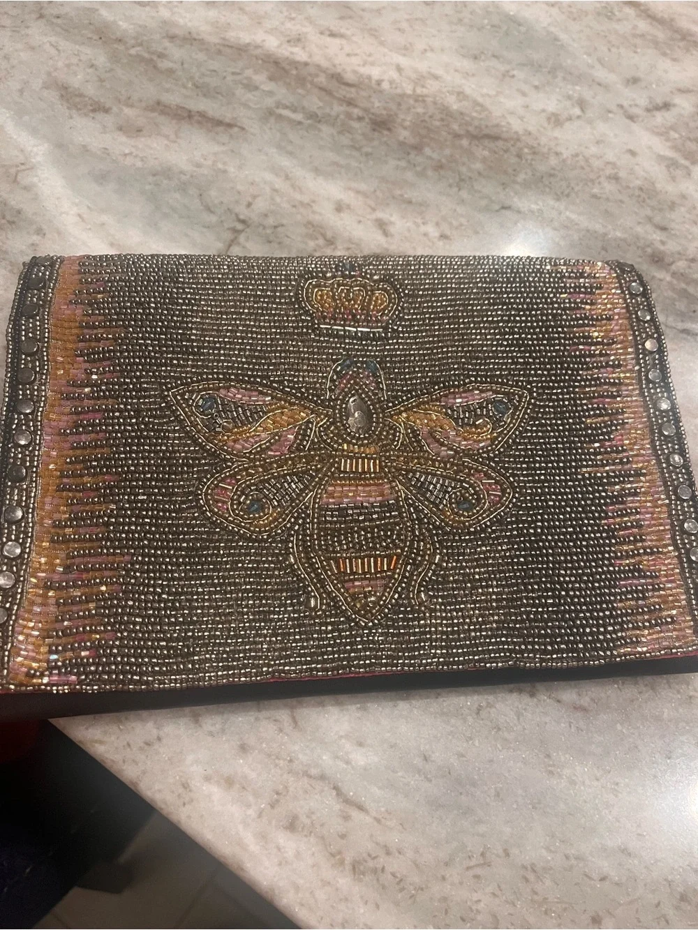 Mary Frances Bronze and Pink Beaded Bee Phone Case